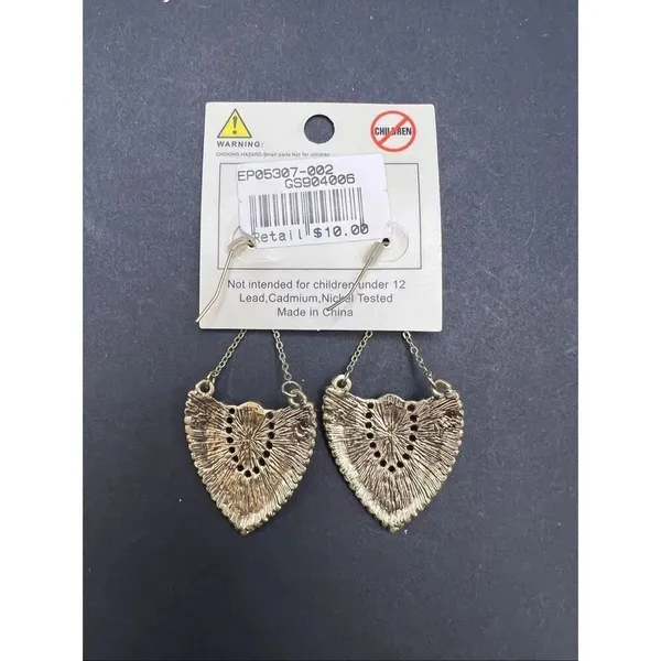 New! Gold Tone Chandelier Fan Shape Peach Apricot Rhinestone Drop Earrings - Image 2