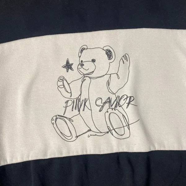 Pink Savior Teddy Bear Color Block Crewneck Womens Size‎ Medium Black White - Image 3