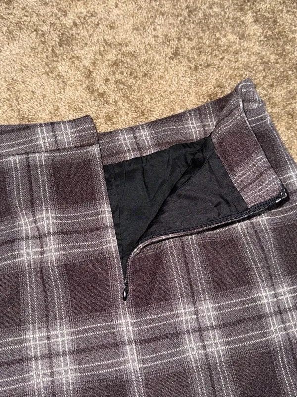 Plaid Tweed Mini Skirt NWT Khaki Brown Sz Small Preppy Academia Chic - Image 4