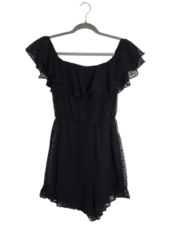 Lulus Black Off The Shoulder Swiss Dot Romper Size Small NWT - Image 2
