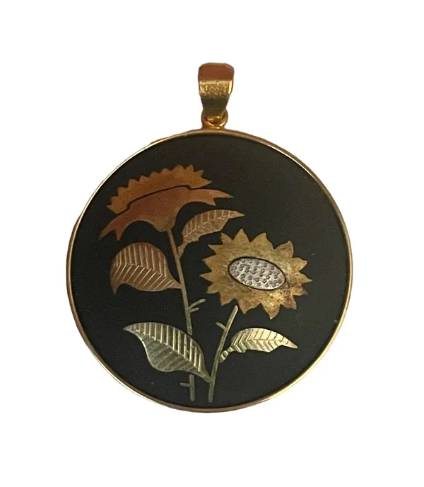 Vintage Amita Sunflower Damascene Pendant - Image 2