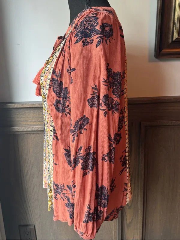 Women’s Coral and Navy Boho Tassel Tie Tunic medium - Image 3