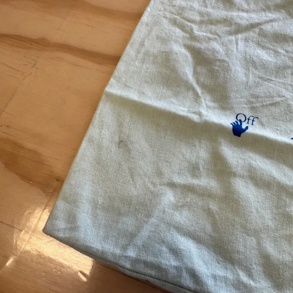 Off-White Light Green Cotton Drawstring Dust Bag Blue Logo 11.5x15.5‎ Travel - Image 5
