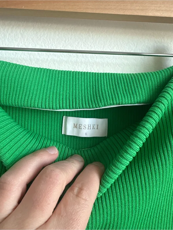 Meshki Green Rib Knit Strapless Tube Maxi Dress Skirt Stretch S - Image 4