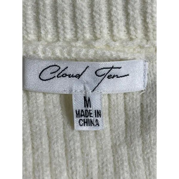 Cloud Ten White Cable Knit Bow Button Sleeveless Cardigan Sweater Vest Top Sz M - Image 5