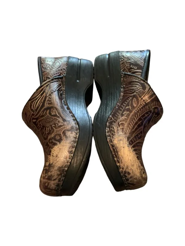 Dansko Professional Tooled Leather Clogs Brown Floral Size 38 US 7.5-8 Comfort - Image 6