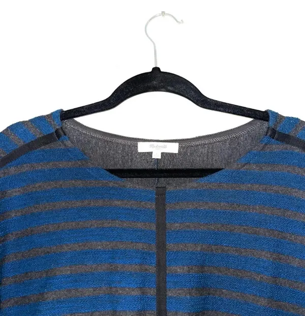 Madewell Striped Back Zip Sweater Blue & Gray Boxy Pullover - Image 2
