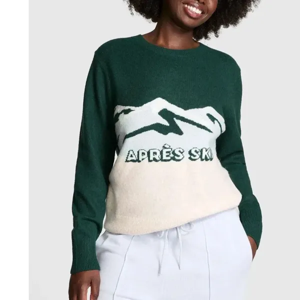 VS PINK Collegiate Knit Crewneck Sweater, Deep Forest Apres Ski sz M NWT $69 - Image 2