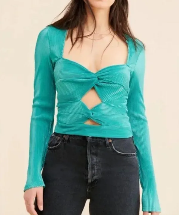Free People Turquoise Twist-Front Blouse - Image 4