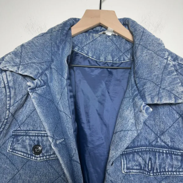 Vigoss Womens Cotton Denim Jacket L Blue Quilted Acid‎ Wash Shacket Western Boho - Image 4