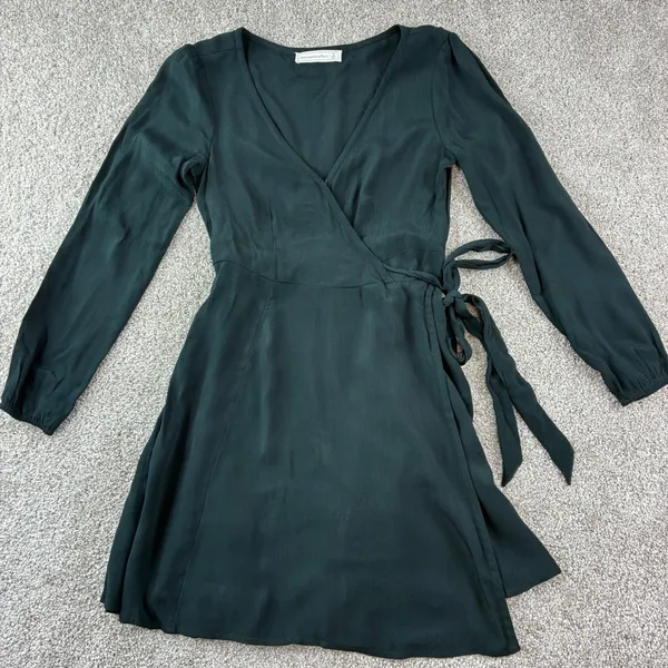 Abercrombie &‎ Fitch Wrap Mini Dress Womens S Green Long Sleeve Romantic Modest - Image 9