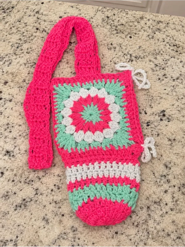 Handmade Stanley Cup PINK Crochet Bag Water Carrier Purse 40oz size - Purse only - Image 7