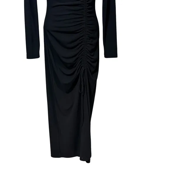 Zara Womens Black Cutout Ruched Long Sleeve Maxi Dress XS Asymmetric Neckline - Image 4