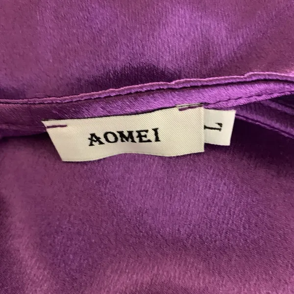 Aomei Purple Satin Bell Sleeve Swing Dress‎ L Glam Party Holiday Statement Piece - Image 5