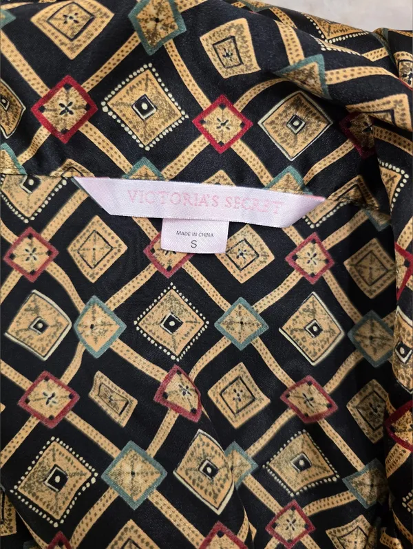 vintage Victoria's Secret pajama set black gold geometric pattern S - Image 7