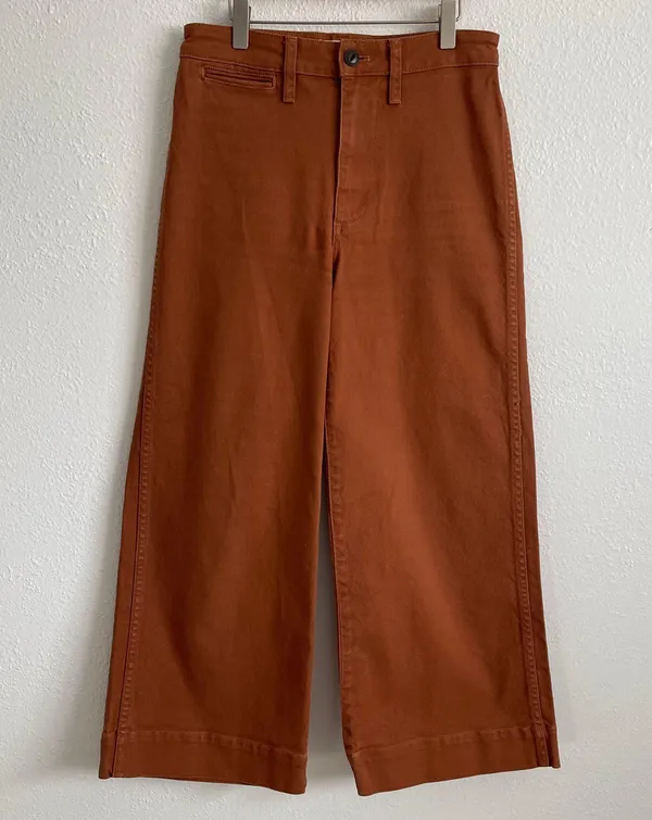 Madewell Orange Rust Retro Emmett High Waisted Wide Leg Crop Jean Trouser Pants - Image 3