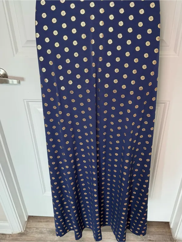 Michael Michael Kors Small Navy Gold Foiled Medallion Prints V Neck Maxi Dress - Image 9
