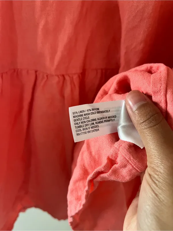 Universal Thread Coral Pink Linen Blend Tiered Mini Dress Medium Coastal Summer - Image 6