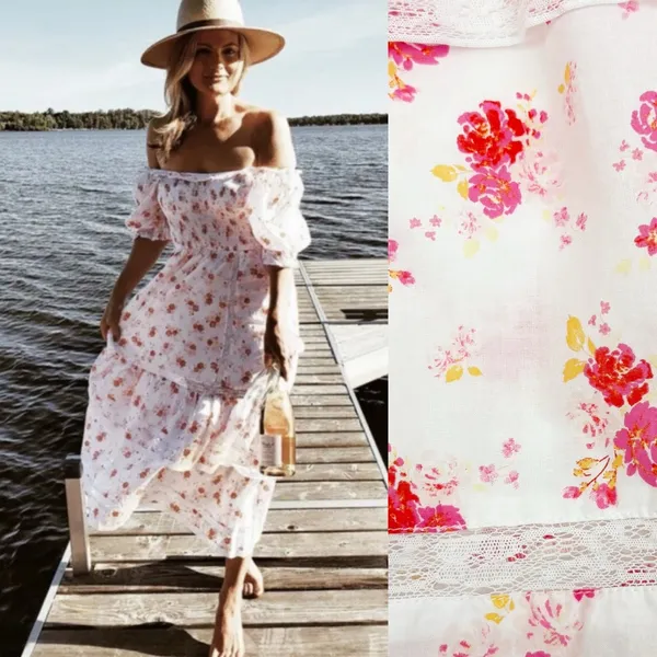 LoveShackFancy X Target Cosette Floral Midi Dress Smocked Cottagecore Lace Pink - Image 3