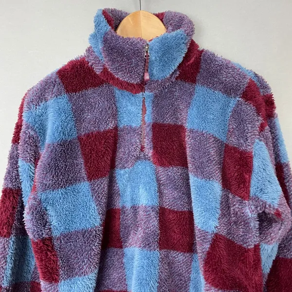 Eddie Bauer Pullover Jacket Plaid Faux Fur Fleece Size Small Sweatshirt Women‎ - Image 6