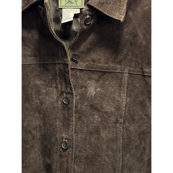 Vintage AMI Brown Long Sleeve‎ Suede Button Up Jacket Size Large Satin Lined - Image 2