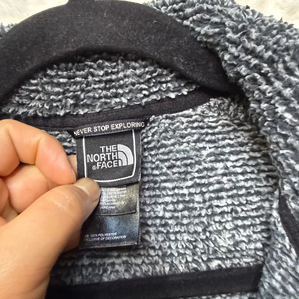 The North Face Womens Full Zip Textured Fleece Jacket Charcoal Grey Black Medium - Image 9