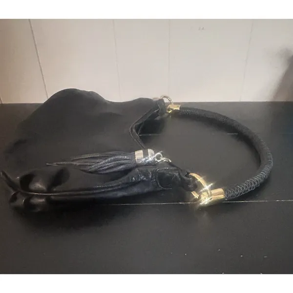 Vintage Great American Leatherworks Black Leather Shoulder Bag Purse Tassel - Image 5