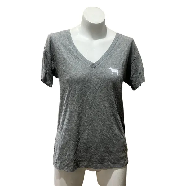 PINK Victoria's Secret Women's XS Gray V-Neck T-Shirt Short Sleeve - Image 6