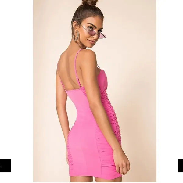 NWT Revolve Superdown Barbie Pink Crystal Ruched Cami Dress - Image 3