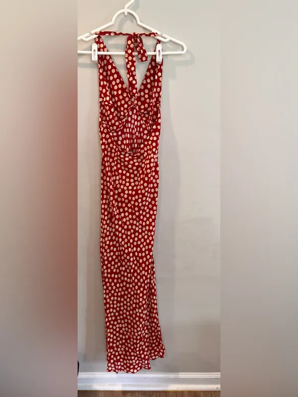 Realisation Par Simone Halter Strap Tie 100% Silk Polka Dot Maxi Dress Size XS - Image 5