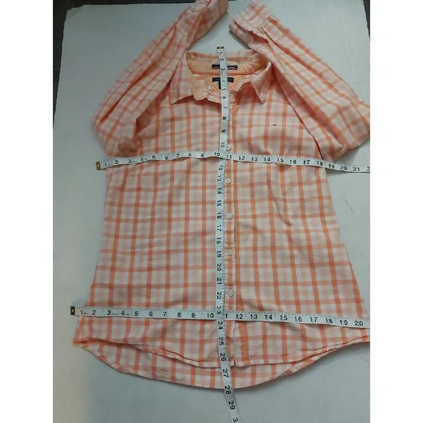 Tommy Hilfiger Plaid Orange/White Button Down Shirt M Classic Preppy Academia - Image 5