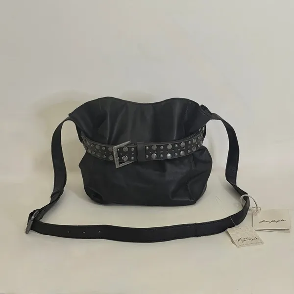 NWT!! FREE PEOPLE Black Leather Embellished Belt Bucket Bag Studded Studs Solid - Image 2