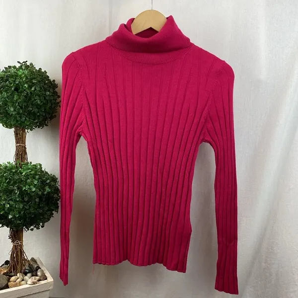 Banana Republic 100% Wool Pink Long Sleeve Ribbed Knit Turtleneck Sweater M - Image 2