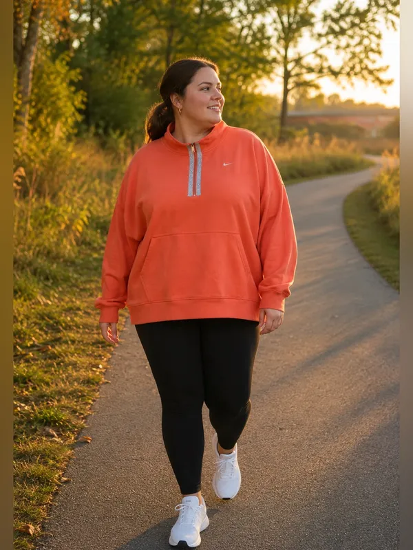 Nike Phoenix Fleece Therma-FIT Oversized Quarter Zip Sweatshirt Coral Orange 3X - Image 2