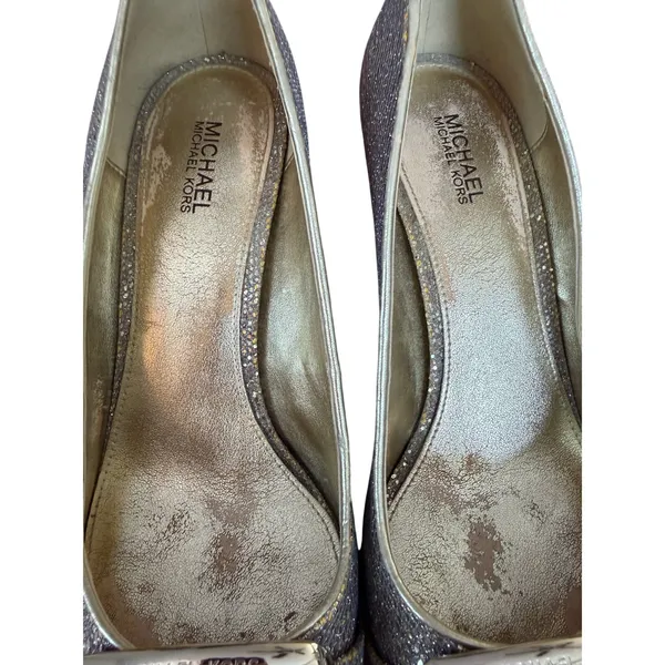 Michael Kors Glitter Block Heel Pumps Gold Silver Sparkle 7.5 - Image 7