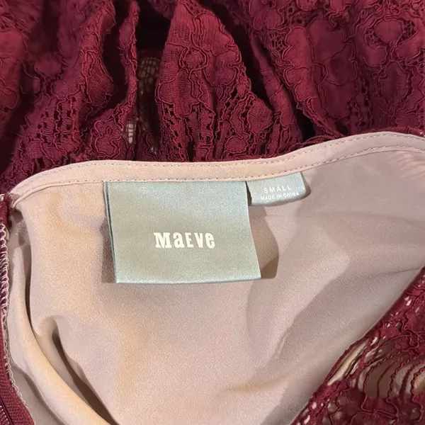 Anthropologie Maeve Elsa Burgundy Lace Peplum Lined Dress Size S - Image 5