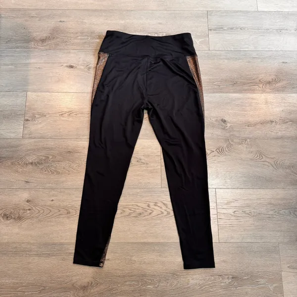 MTA Sport Athletic Leggings High Waist Activewear Side Stripe Black Large‎ L - Image 2