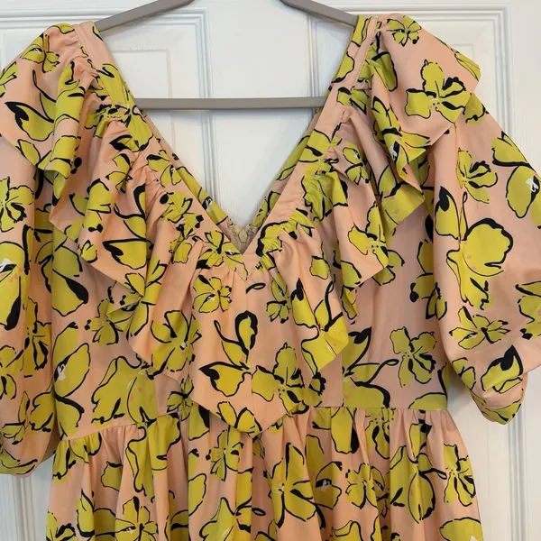 Mulla Tiered Ruffle‎ Dress Yellow Maternity Shoot Baby Shower Balloon Sleeve M - Image 7