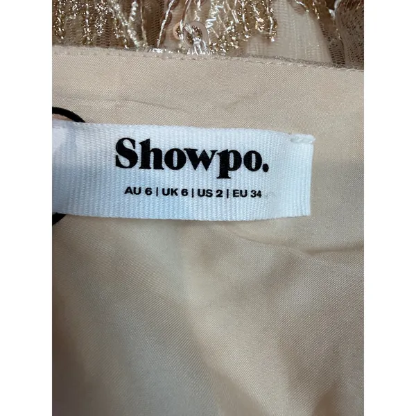 Showpo NWT Khrizza Sequin Gathered Mini Dress Gold Size 2 Eras Tour Taylor Swift - Image 5