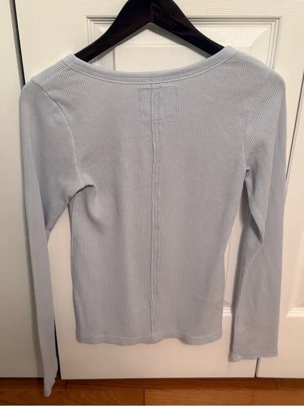 Aerie Essential Henley Layering Top in Light Blue - Image 3