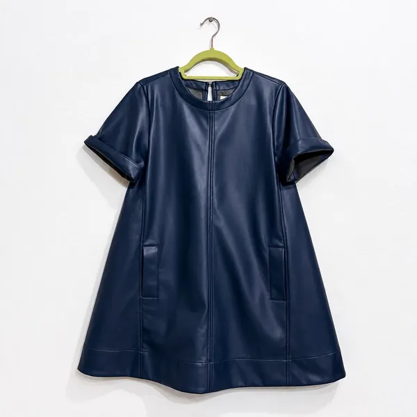 Maeve Emmy Navy Faux Leather A Line Mini Swing Dress XS NWT - Image 2