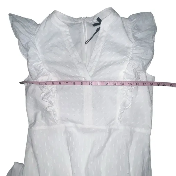 BCBGMAXAZRIA Women's Ruffle Short Sleeve Maxi Dress V Neck‎ White Large Cotton - Image 6