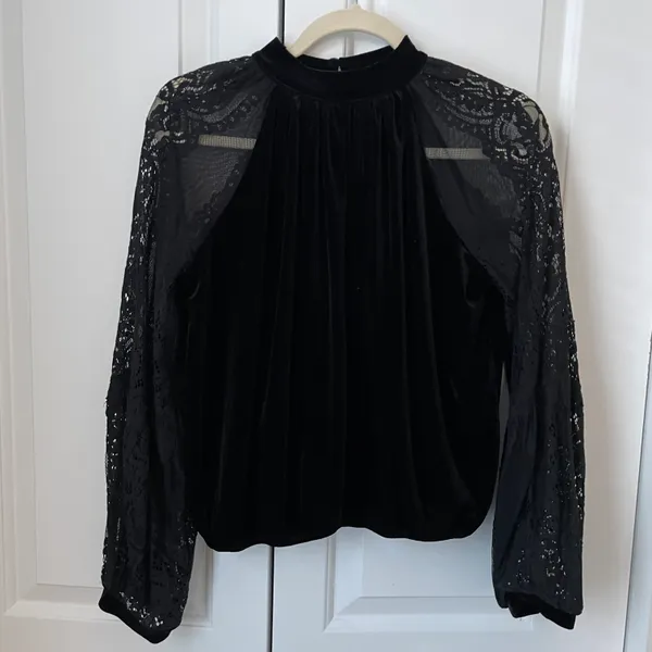 Free People Lace & Velvet Sleeve Dream Team Top - Image 4