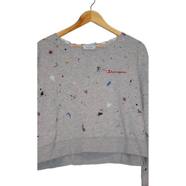 Champion‎ Womens Light Gray Paint Splatter Cropped Sweatshirt Large - Image 2