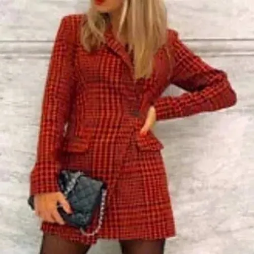 Zara Women Blazer Romper Small Red Black Houndstooth Long Sleeve Button Front - Image 3