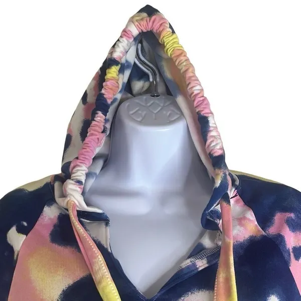 Bobbie‎ Brooks Medium Blue Pink Tie Dye Hoodie Mini Dress NWOT Beach Cover Up - Image 3
