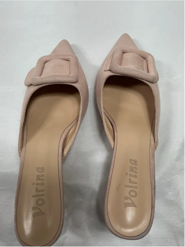 Womans Excellent Volrina Slip On Mules 9 Pink Kitten Heel Buckle Accent - Image 5