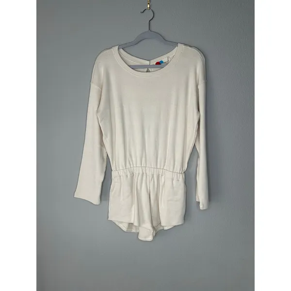 FREE PEOPLE FP Beach Womens Cream Long Sleeve Open Back Sweater Romper Size XS - Image 5