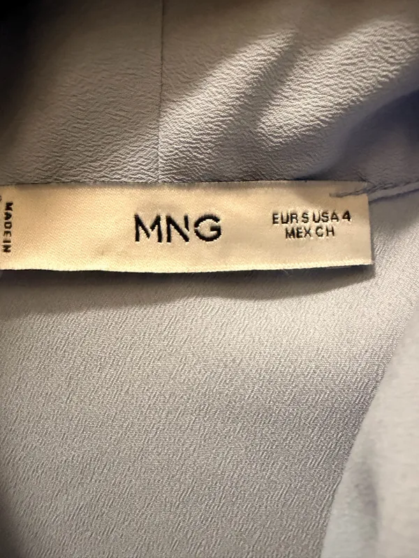 Mango Light Blue Tie Neck Blouse - Image 3