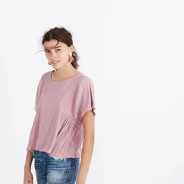 Madewell Texture & Thread Micropleat Top in Vintage Mauve - Image 3